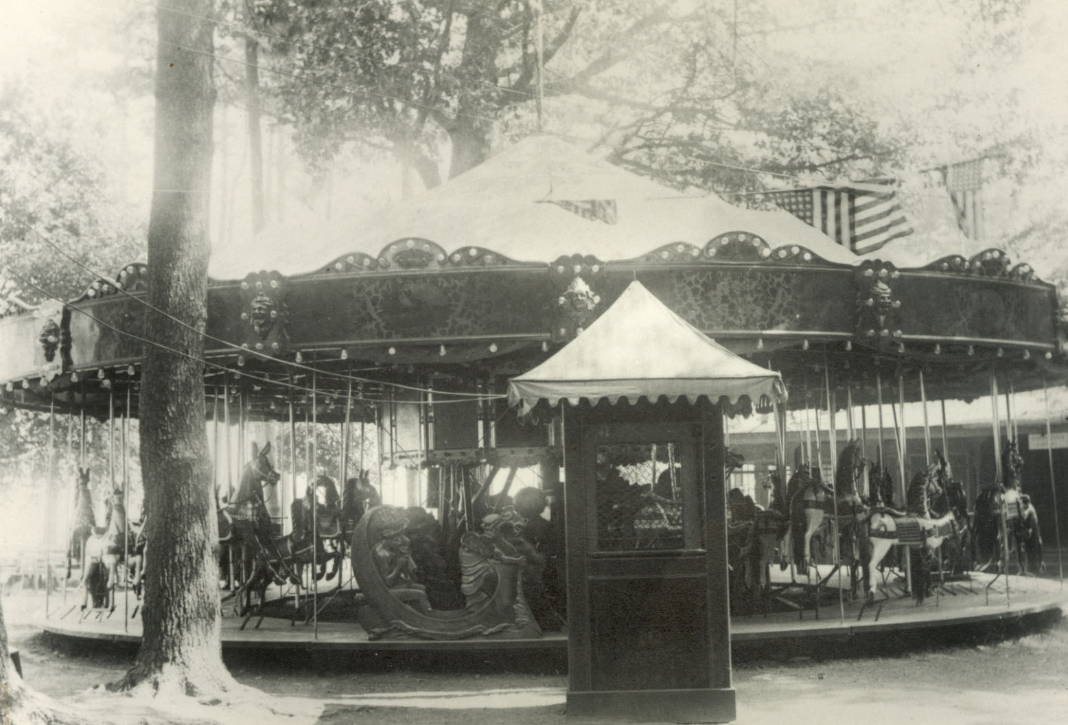 Historical photo of the Herschell-Spillman carousel in Olcott Beach